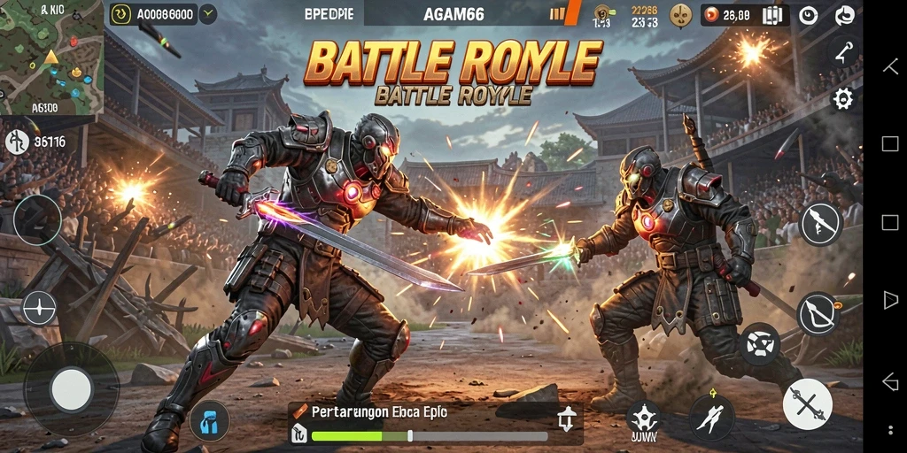 Tangkapan layar menunjukkan aksi seru gameplay Battle Royale di AGAM66.