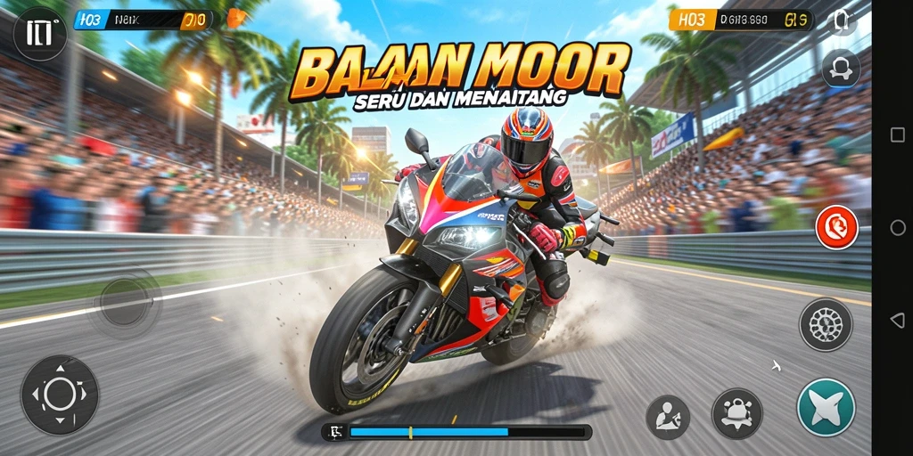 Gameplay H03 yang seru dalam balapan motor penuh aksi.
