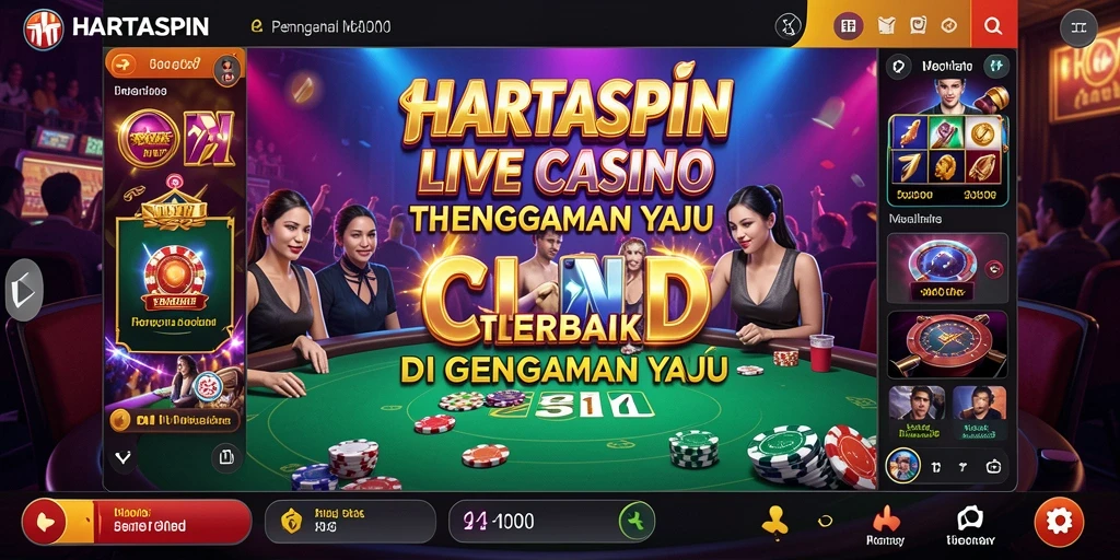 Screenshot HARTASPIN menunjukkan dealer langsung dan suasana permainan Live Casino.