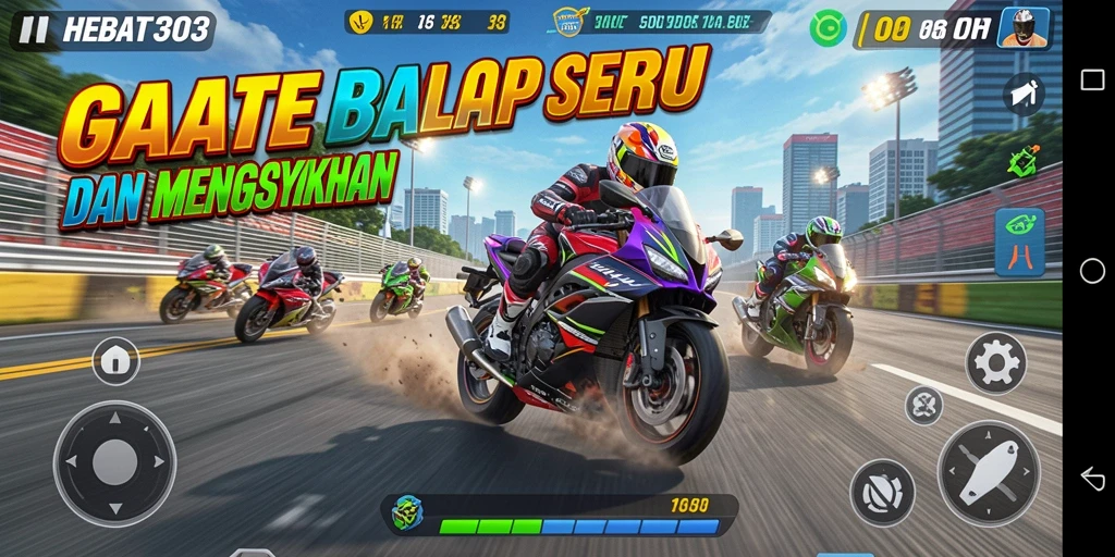 Tampilan gameplay HEBAT303 dengan balapan motor yang seru.
