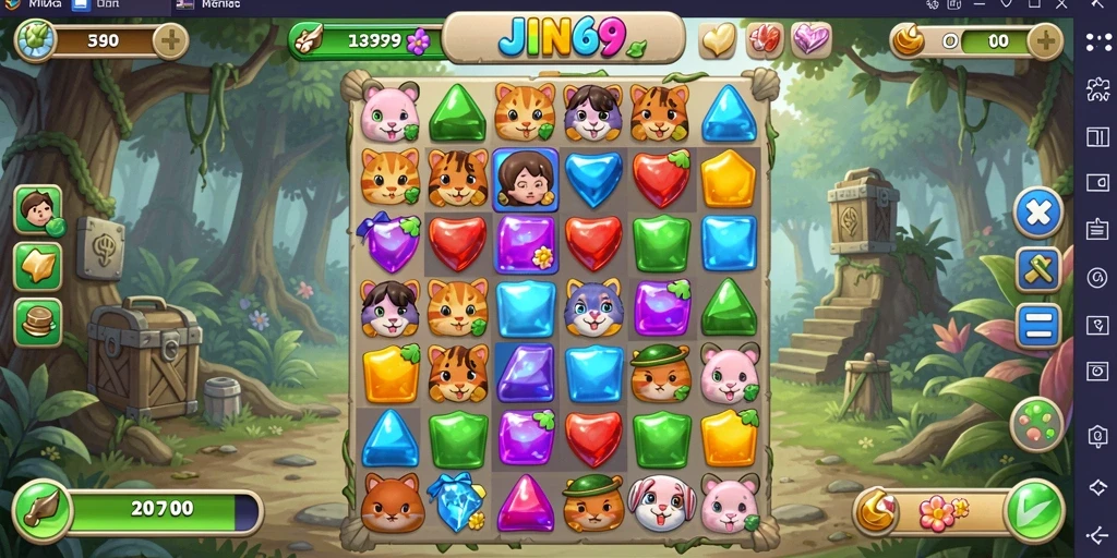 Screenshot JIN69 menampilkan gameplay Match-3 yang seru dan penuh warna.
