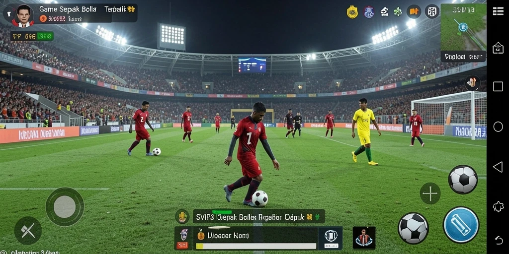 Screenshot gameplay SVIP3 menampilkan aksi seru di lapangan sepak bola.