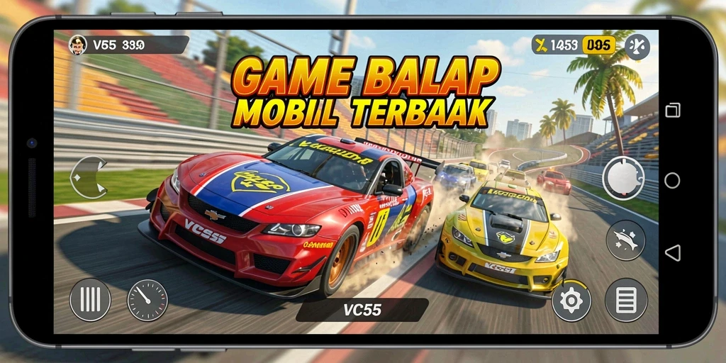 Tampilan gameplay balap mobil yang seru dan mendebarkan di VC55.